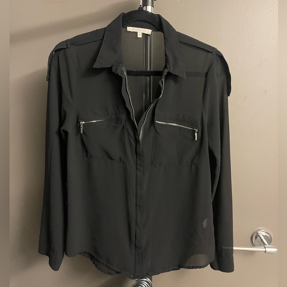 English Rose Black Sheer Button-Up Shirt